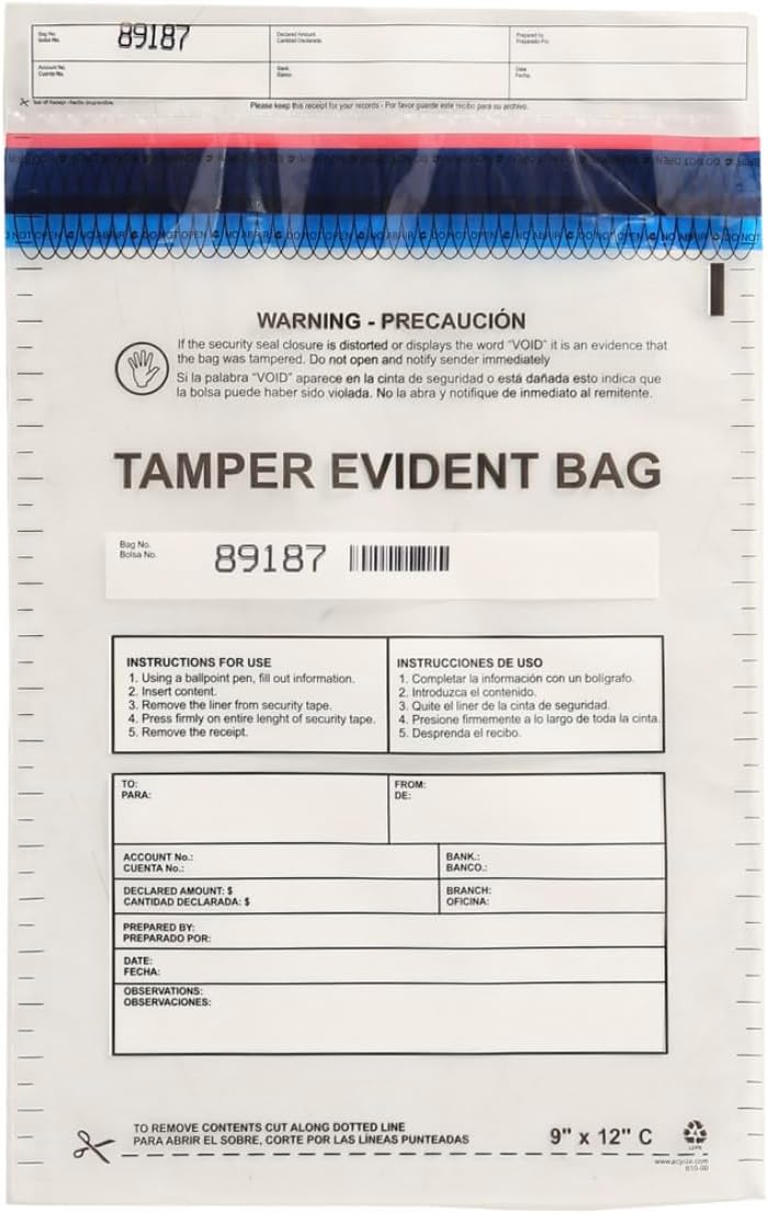 US PACK SMART 9”x12" Clear Plastic Deposit Bags with Security Tape Tamper Evident - Secure Bank Deposits, Cash Handling, & Currency Transport | Self-Sealing Tape with Hidden Graphics | 100-Pack - Image 1